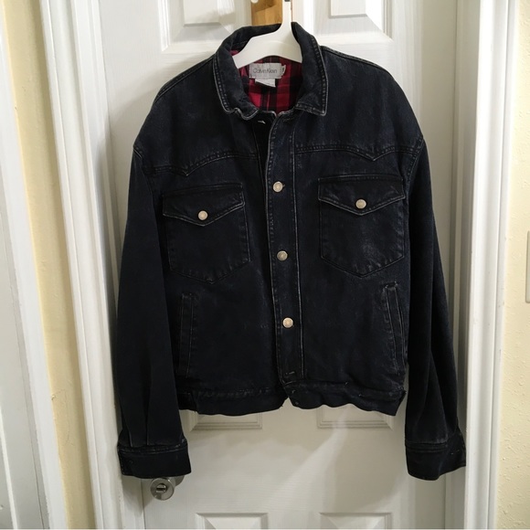 Calvin Klein Black Vintage Distressed Jean Jacket size Med - Picture 4 of 7